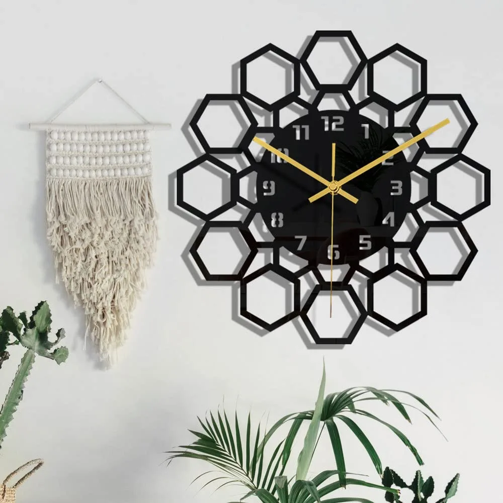 WANDIC hexagon mirror wall clock